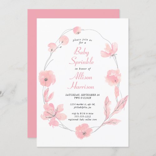 Pink Floral Watercolor Baby Sprinkle Invitation