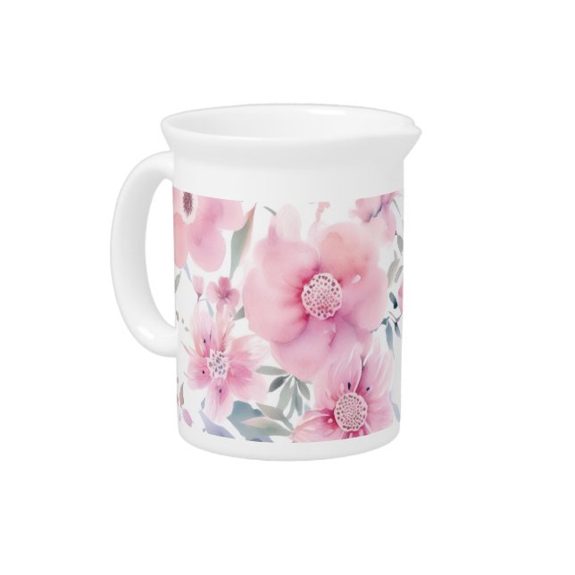 Pink Floral Watercolor  Beverage Pitcher (Left)