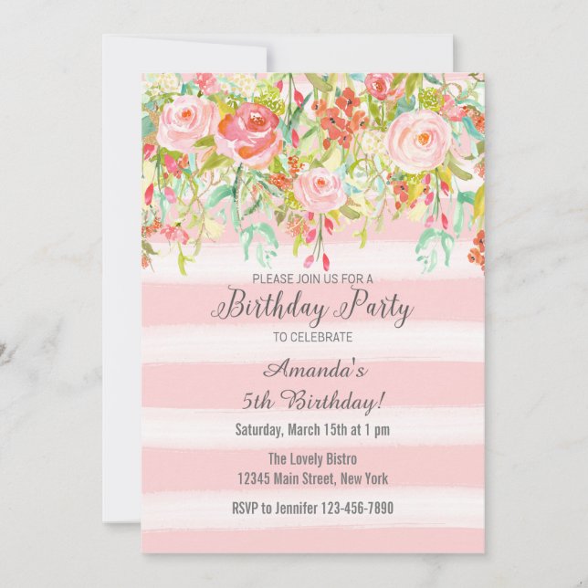 Pink Floral Watercolor Birthday Invitation (Front)