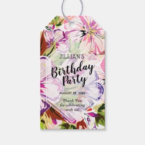 Pink Floral Watercolor Birthday Party Thank You Gift Tags