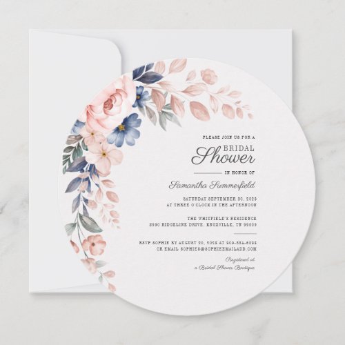 Pink Floral Watercolor Bloom Bridal Shower Invitation