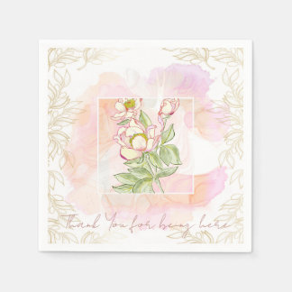 Pink Floral Watercolor Boho Napkins
