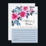 Pink Floral Watercolor Botanical Wedding Advice Card<br><div class="desc">Elegant wedding advice & wishes card featuring bright pink watercolor roses,  blue and gray foliage on a white background.</div>