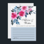 Pink Floral Watercolor Botanical Wedding Advice Card<br><div class="desc">Elegant wedding advice & wishes card featuring bright pink watercolor roses,  blue and gray foliage on a white background.</div>