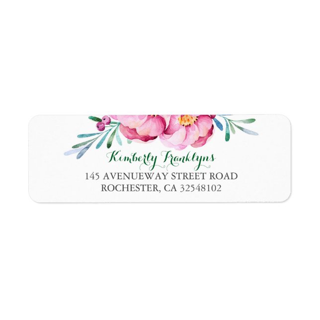 Pink Floral Watercolor Bouquet Label (Front)