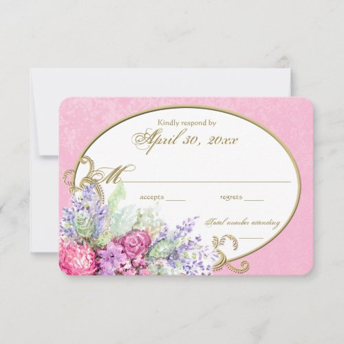 Pink Floral Watercolor Bouquet Wedding Reply RSVP Card