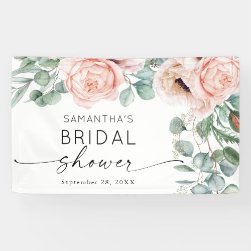 Pink Floral Watercolor Bridal Shower Banner