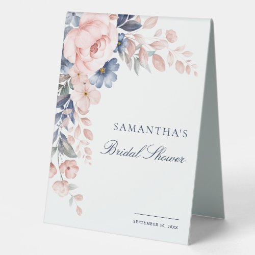 Pink Floral Watercolor Bridal Shower Table Tent Sign