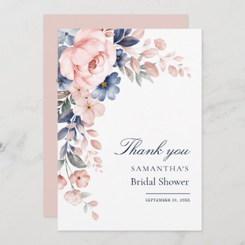 Pink Floral Watercolor Bridal Shower Thank You Card