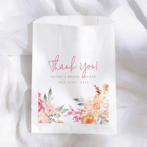 Pink Floral Watercolor Bridal Shower Thank You Favor Bag