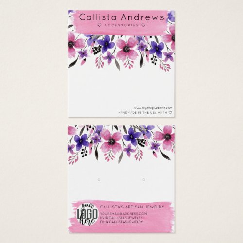 Pink Floral Watercolor Brushstroke Earring Display