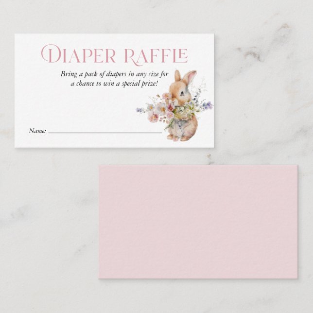 Pink Floral Watercolor Bunny Diaper Raffle Insert (Front/Back)