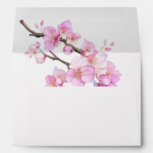 Pink floral watercolor cherry blossoms  envelope (Back (Bottom))