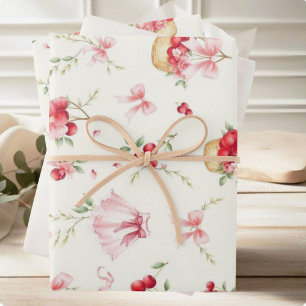 Pink Floral Watercolor Cherry Wrapping Paper