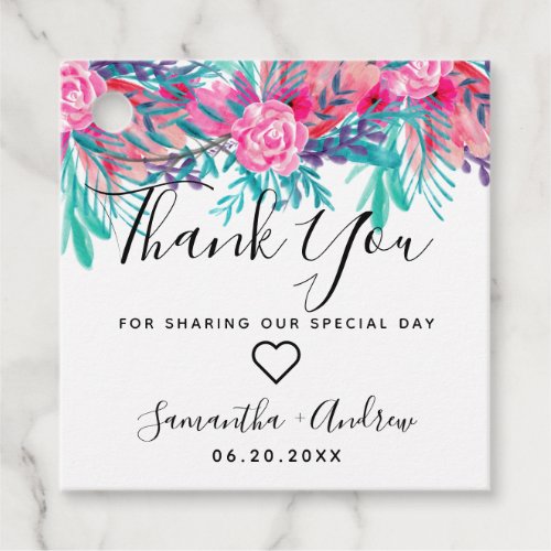 Pink floral watercolor chic thank you wedding favor tags