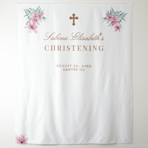 Pink floral watercolor Christening photo prop Tapestry