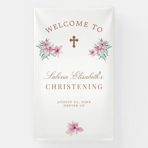 Pink floral watercolor Christening welcome sign