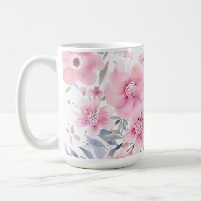 Pink Floral Watercolor  Coffee Mug (Left)