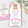Pink Floral Watercolor Cute Sloth Baby Shower All In One Invitation
