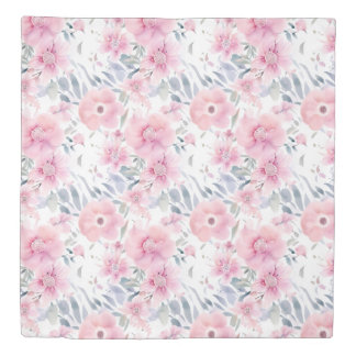 Pink Floral Watercolor Duvet Cover