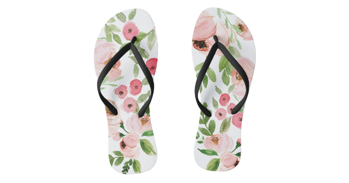 Pink floral watercolor elegant wedding flip flops | Zazzle