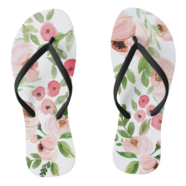 Pink floral watercolor elegant wedding flip flops (Footbed)