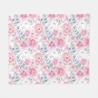 Pink Floral Watercolor Fleece Blanket