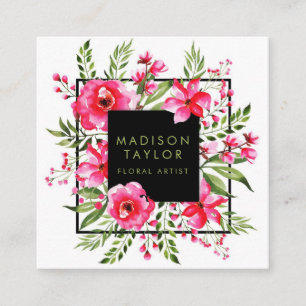 Pink Floral Watercolor   Floral Design Square Business Card