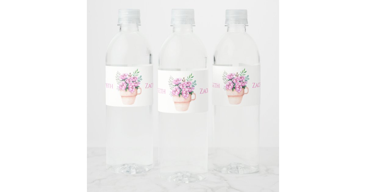 Pink Floral Watercolor Flower Spring Wedding Water Bottle Label ...