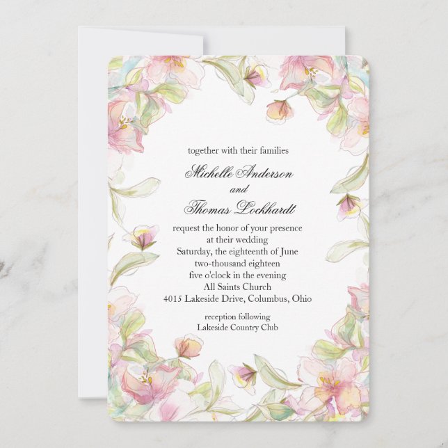 Pink Floral Watercolor Frame Invitation (Front)