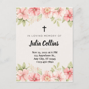 Pink FLoral Watercolor Funeral Card