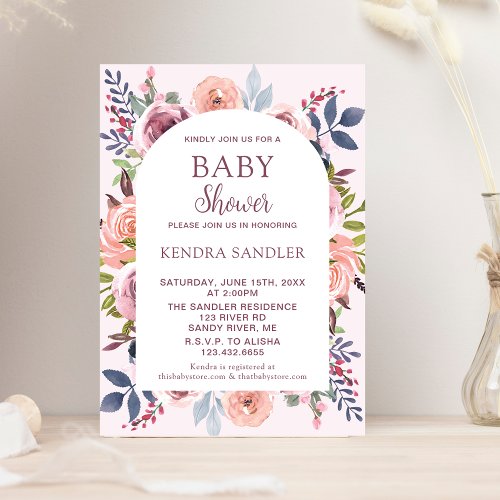 Pink Floral Watercolor Girl Baby Shower Invitation