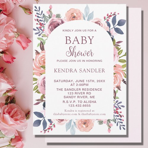 Pink Floral Watercolor Girl Baby Shower Invitation