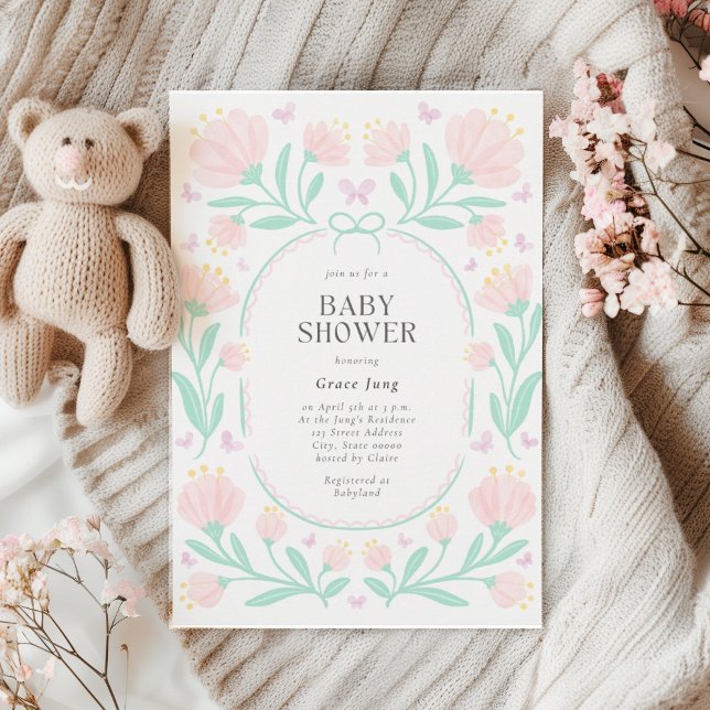 Pink Floral Watercolor Girl Baby Shower Invitation (Creator Uploaded)