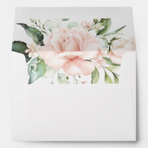 Pink Floral Watercolor Gold Elegant Wedding Envelope