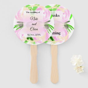 Pink floral watercolor handpainted custom wedding hand fan