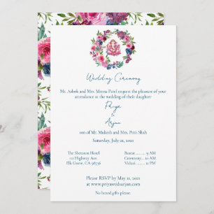 Pink Floral Watercolor Hindu Ganesh Wedding Invitation