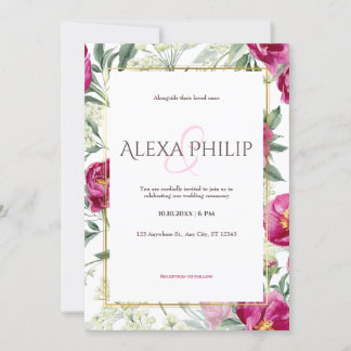 Pink Floral watercolor Illustration Wedding Invitation