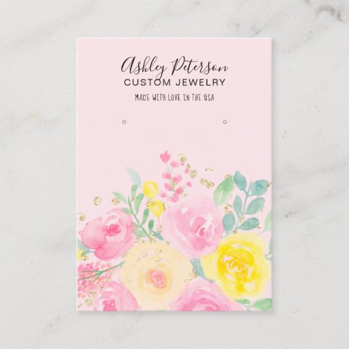 Pink Floral watercolor jewelry earring display Business Card
