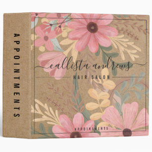 Pink Floral Watercolor Kraft Appointment Book 3 Ring Binder