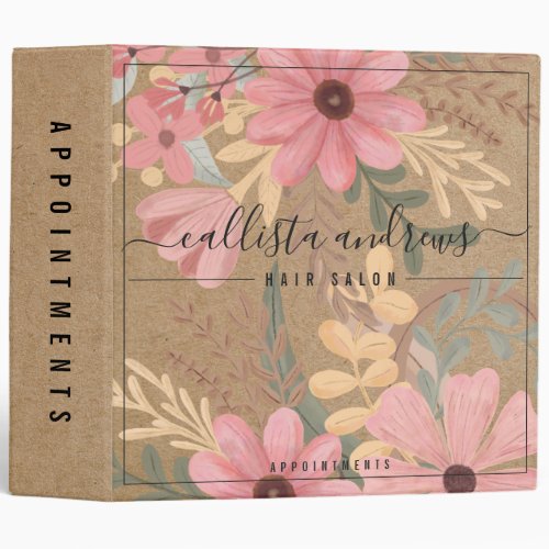 Pink Floral Watercolor Kraft Appointment Book 3 Ring Binder