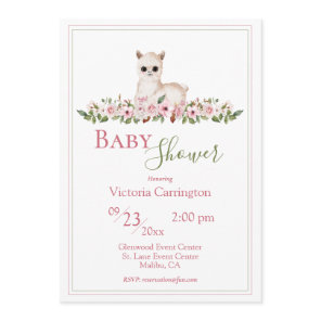 Pink Floral Watercolor Lamb Baby Shower Invitation