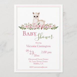 Pink Floral Watercolor Lamb Baby Shower Invitation