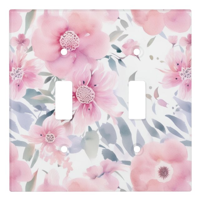 Pink Floral Watercolor  Light Switch Cover (Front)