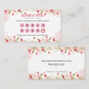 Pink Floral Watercolor Loyalty Punch Card