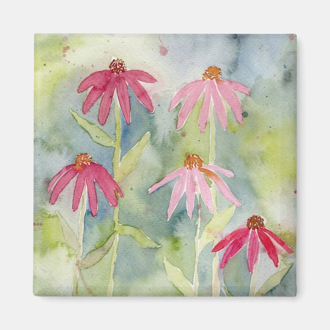 Pink Floral Watercolor Magnet (Front)
