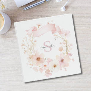Pink Floral Watercolor Monogram 3 Ring Binder