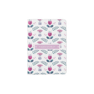 Pink Floral watercolor Monogram design Passport Holder