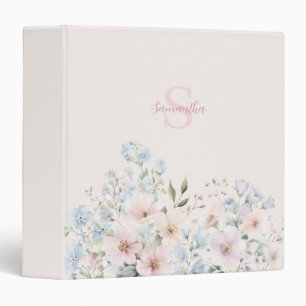 Pink Floral Watercolor Monogram Name 3 Ring Binder
