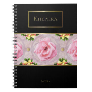 Pink Floral Watercolor Monogram Name  Notebook